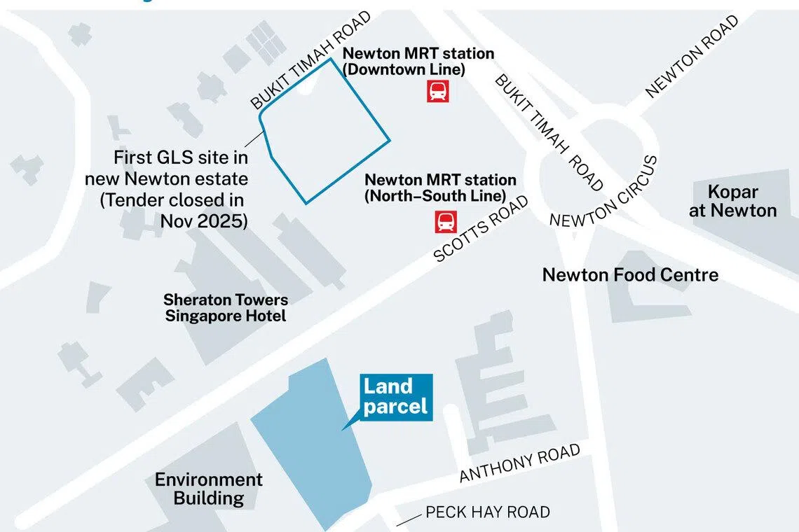 The Peck Hay Road site (in red) is among two new private residential sites released for sale on Thursday.