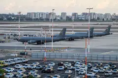 US Air Force tanker aircrafts lined up at Ben Gurion International airport near Tel Aviv in Israel, Feb 24, 2026. The airport said that starting on Tuesday, “flight operations will gradually expand depending on the security situation.”  