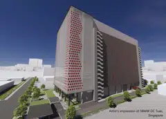 An artist's impression of Singtel's upcoming data centre in Tuas. It is designed to support artificial intelligence, as well as drive greater energy and water efficiency. 
