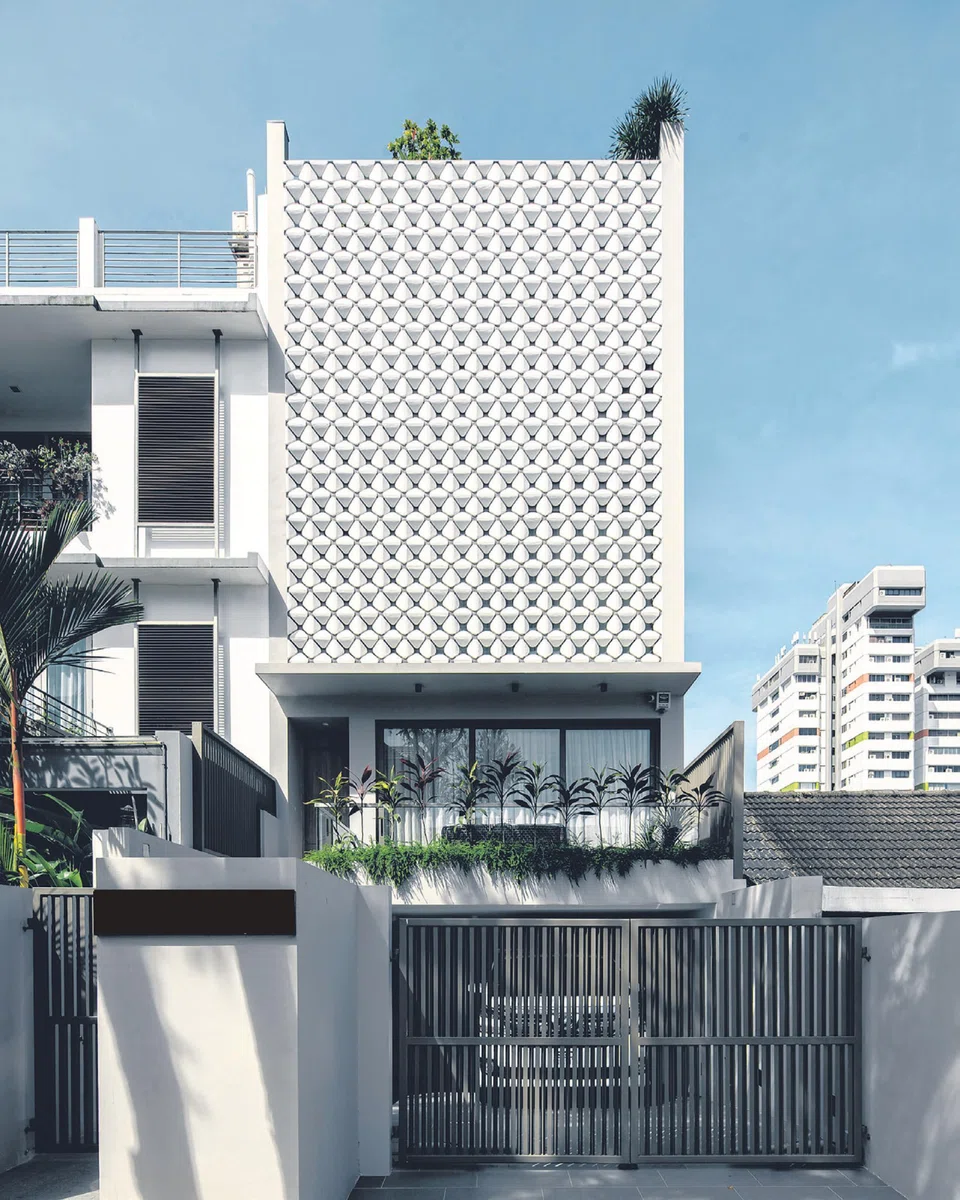 The house stands out with its distinctive facade.  It's named Monte Rosa, after a snow-capped mountain in the Swiss Alps. 