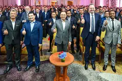 Malaysia's Prime Minister Anwar Ibrahim (centre) and British chip giant Arm Holdings CEO Rene Haas (second right) at a ceremony in Kuala Lumpur on Mar 5. 