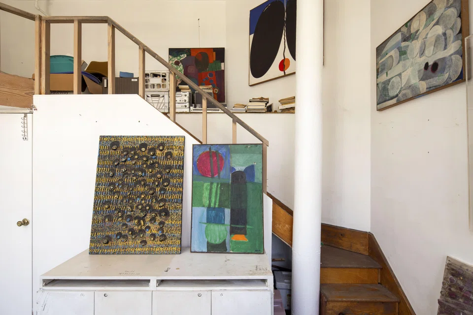 Steps that lead to a sleeping loft in artist Iria Leino’s bedroom, in her apartment on Greene Street. A gallery in Manhattan is to exhibit a selection of the abstract works of Iria Leino, a pioneer in New York in the ’60s and a mystery to many in the art world. 