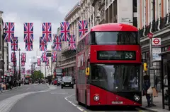 Oxford Street is decorated with British flags, ahead of the coronation of Britain's King Charles and Camilla, Queen Consort, in London, Britain.