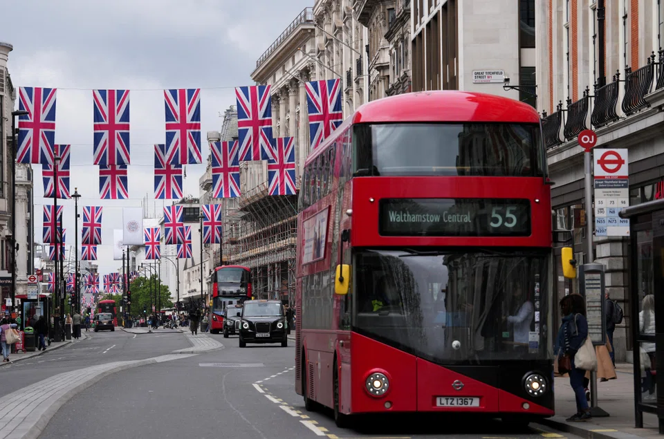 Oxford Street is decorated with British flags, ahead of the coronation of Britain's King Charles and Camilla, Queen Consort, in London, Britain.