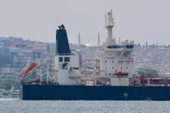 Panama-flagged oil tanker Blue Lagoon I transits the Bosphorus in Istanbul, Turkey June 14, 2024. The Houthis late on Monday claimed responsibility for targeting Blue Lagoon I with multiple missiles and drones but did not make any mention of the Saudi tanker Amjad.