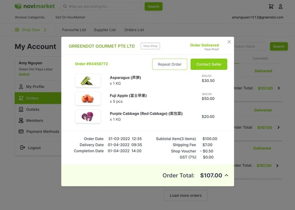Buyer dashboard of KoomiMarket, a B2B digital marketplace launched by Glife in November.