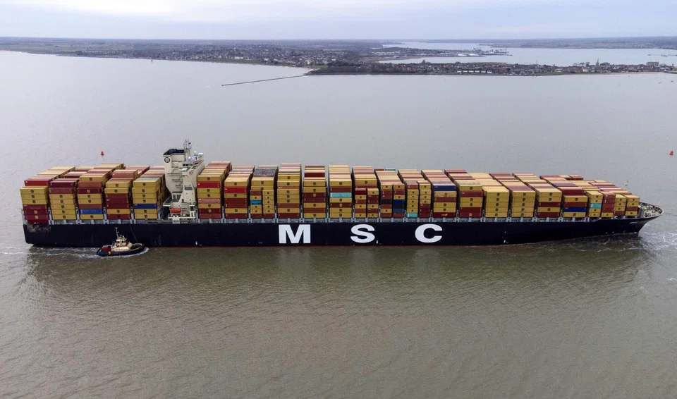 The container ship, MSC Luciana, approaches the port of Felixstowe in the UK on Monday. The UK and Singapore are among 13 states that have scored well in the 2023/2024 Flag State Performance Table of 175 port states.  