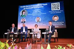 From left: Prof Jeff Obbard, NYAA climate change adviser; Wong Kee Joo, CEO, HSBC; Dr Amy Khor, senior minister of state for sustainability and the environment; and moderator Asst Prof Goh Jing Rong, Singapore Management University, at a fireside chat at the launch event.