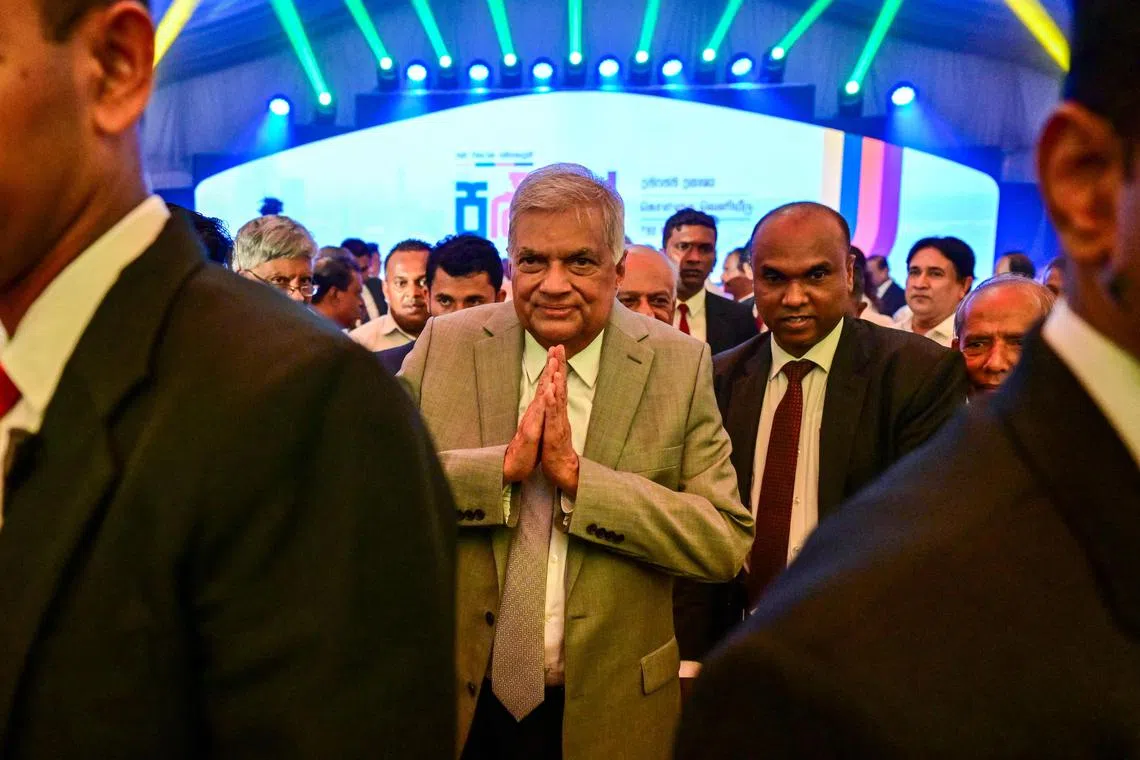 Sri Lanka's President and independent presidential candidate Ranil Wickremesinghe at the launch of his election manifesto in Colombo. He says cash-strapped Sri Lanka had no option but to agree to an IMF bailout that required tough austerity measures.