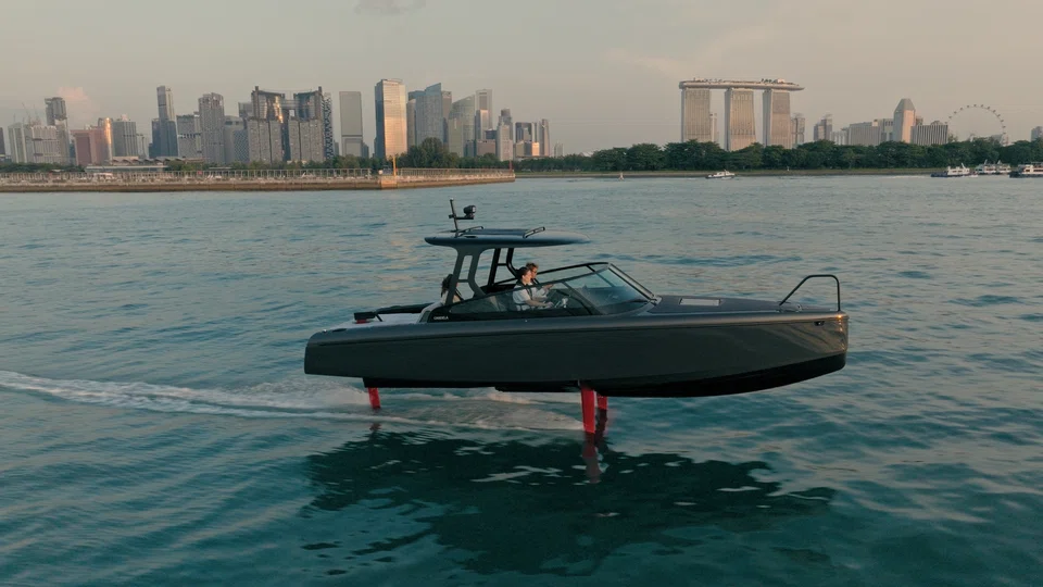 Candela’s boats are hydrofoils that run on an underwater wing, with the body of the boat suspended above the water.