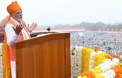 Modi addressing the nation on the occasion of its Independence Day celebrations.
