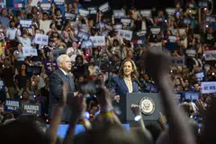 Vice-President Kamala Harris, the Democratic presidential nominee, introduces her running mate, Governor Tim Walz of Minnesota, at a campaign rally in Philadelphia, on Tuesday, Aug 6.