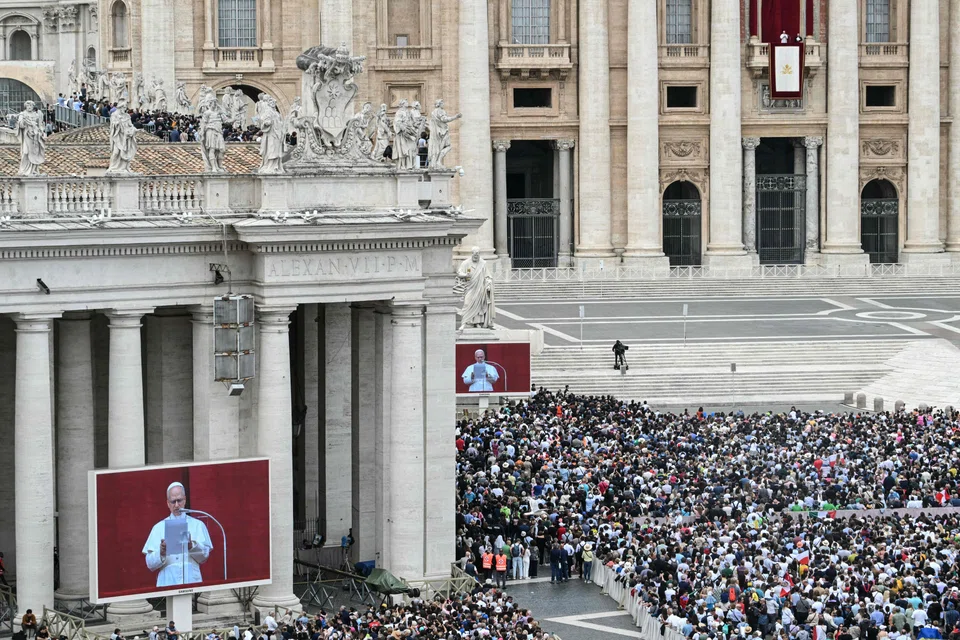 Tens of thousands of people in St Peter’s Square and on the Via della Conciliazione leading to the Vatican broke into applause at the call for peace.