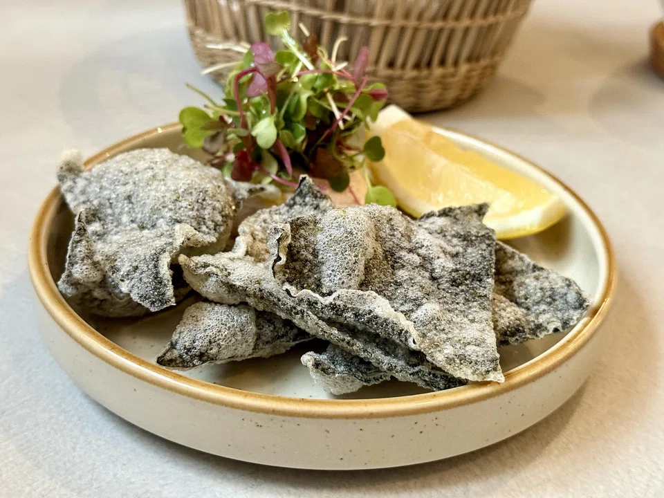 Smoked cod roe and seaweed crackers.