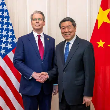 (From left) US Treasury Secretary Scott Bessent and China’s Vice Premier He Lifeng are expected to convene in Paris at the end of next week to discuss business deals that could stem from the leaders’ meeting.