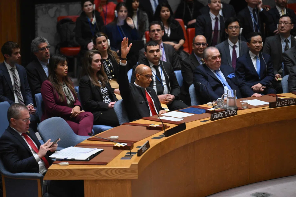 US Deputy Ambassador to the UN Robert Wood votes against a resolution allowing Palestinian UN membership at United Nations headquarters in New York, April 18, 2024.