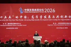 Apple CEO Tim Cook speaks at the China Development Forum in Beijing, China, March 22, 2026. 