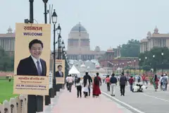 Welcome signage showing Prime Minister Lawrence Wong in front of the Rashtrapati Bhavan in New Delhi on  Sep 2.