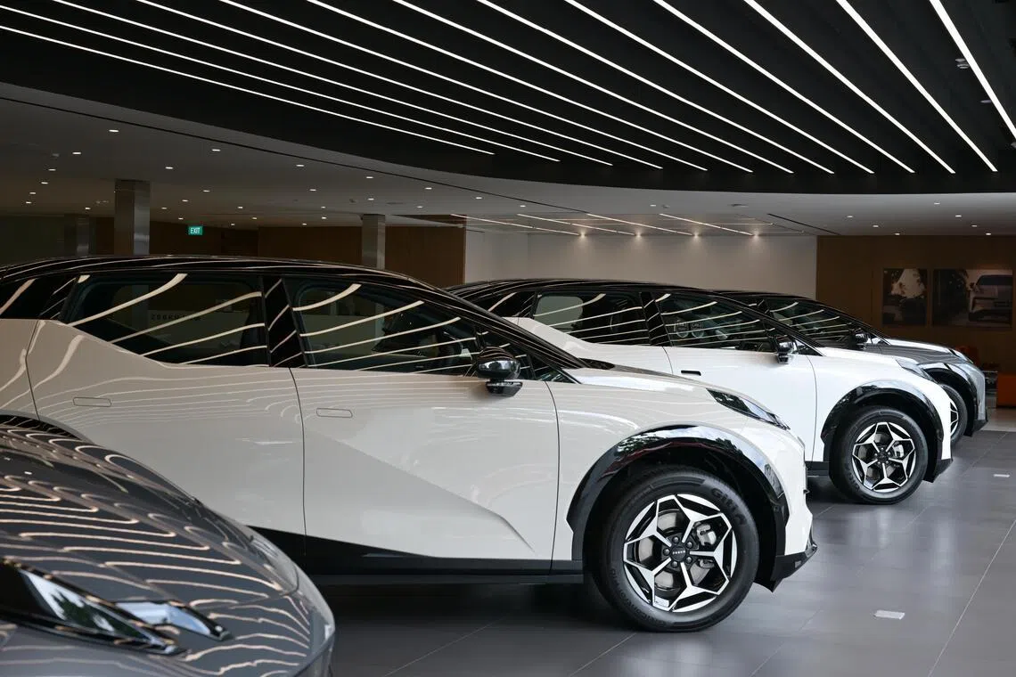 pixgeneric/ST20250820_202556100724/Ng Sor Luan/Generic photo of premium electronic vehicles at Zeekr, a car showroom at Leng Kee Road, on Aug 20, 2025. For stories on EV SUVs, transport, COE and more.