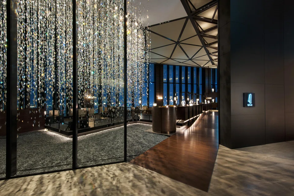 Takahiro Matsuo's shimmery crystal installation in the Sky Bar Lounge.