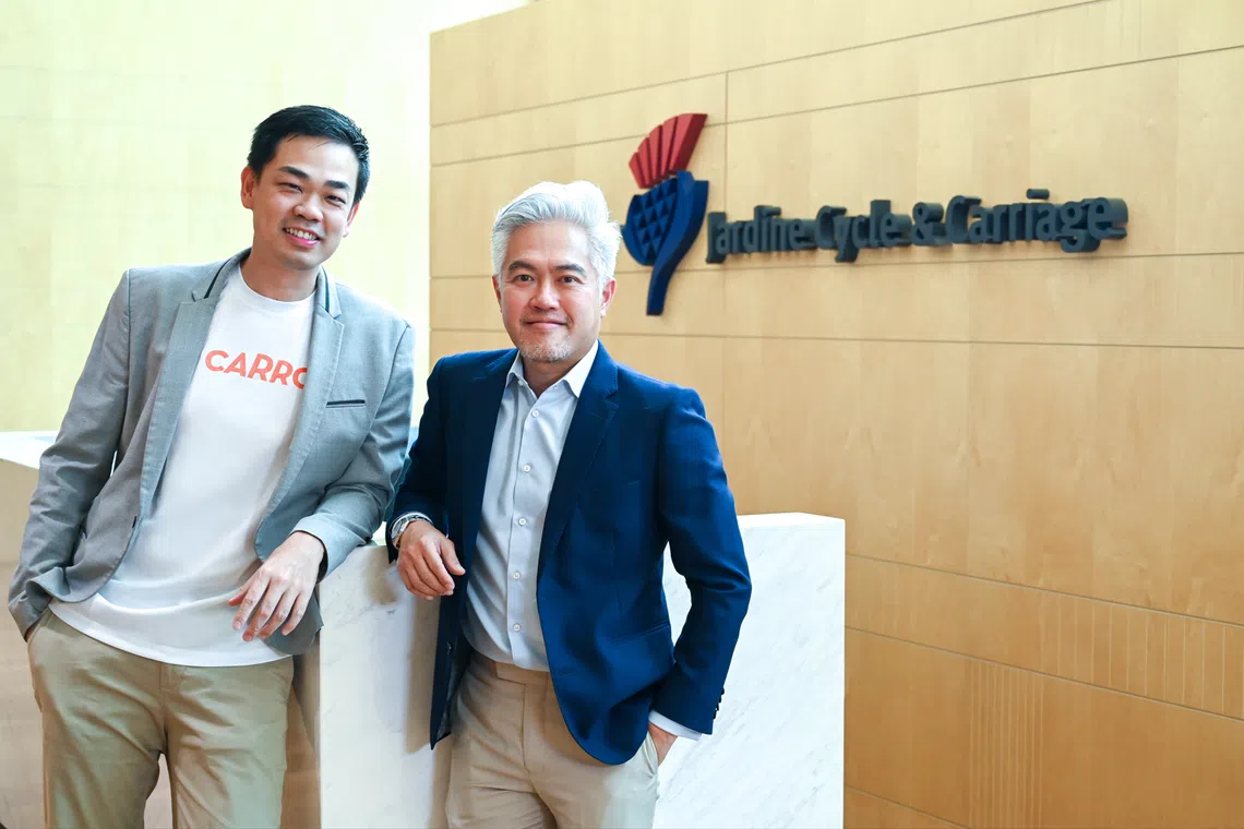 Carro CEO Aaron Tan (left) will join the board of Republic Auto, while Jardine C&C managing director of direct motor interests Wilfrid Foo (right) will join the board of Carro. 