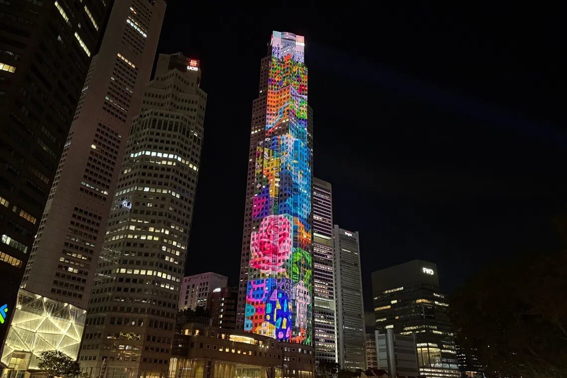 Genine Tham's Gaze Upon the Night is one of the artworks projected for UOB's festive show.