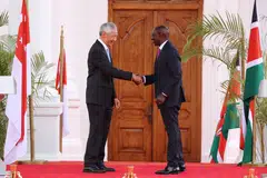 Singapore PM Lee Hsien Loong meeting Kenya President William Ruto in Nairobi on May 18, 2023. The two countries inked three deals at the meeting. 