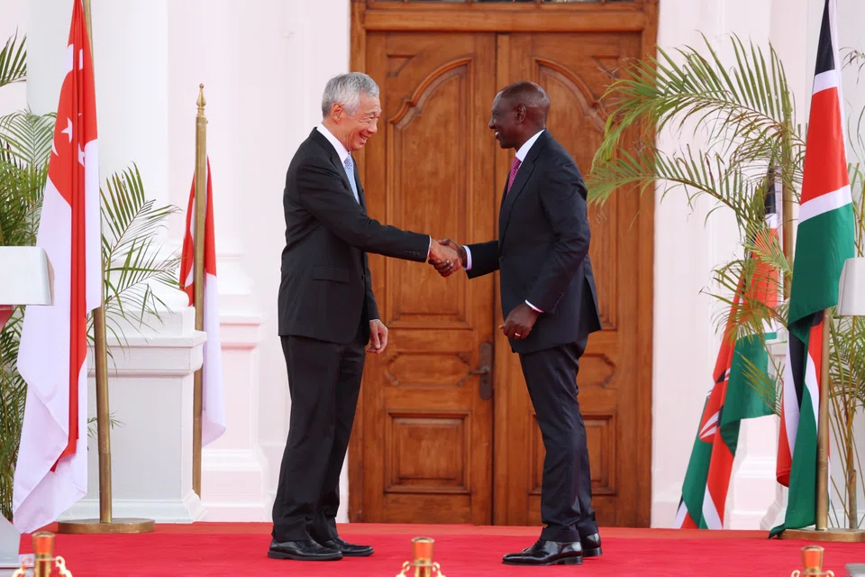 Singapore PM Lee Hsien Loong meeting Kenya President William Ruto in Nairobi on May 18, 2023. The two countries inked three deals at the meeting. 