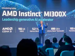 AMD CEO Lisa Su holds the company's new MI300X chip at an event outlining AMD's artificial intelligence strategy in San Francisco, US, June 13, 2023.