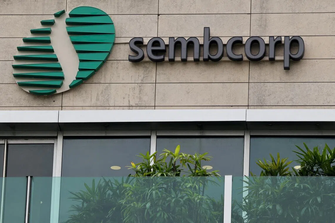 FILE PHOTO: A signage of Sembcorp Industries is pictured outside their office in Singapore May 14, 2025. REUTERS/Edgar Su/File Photo