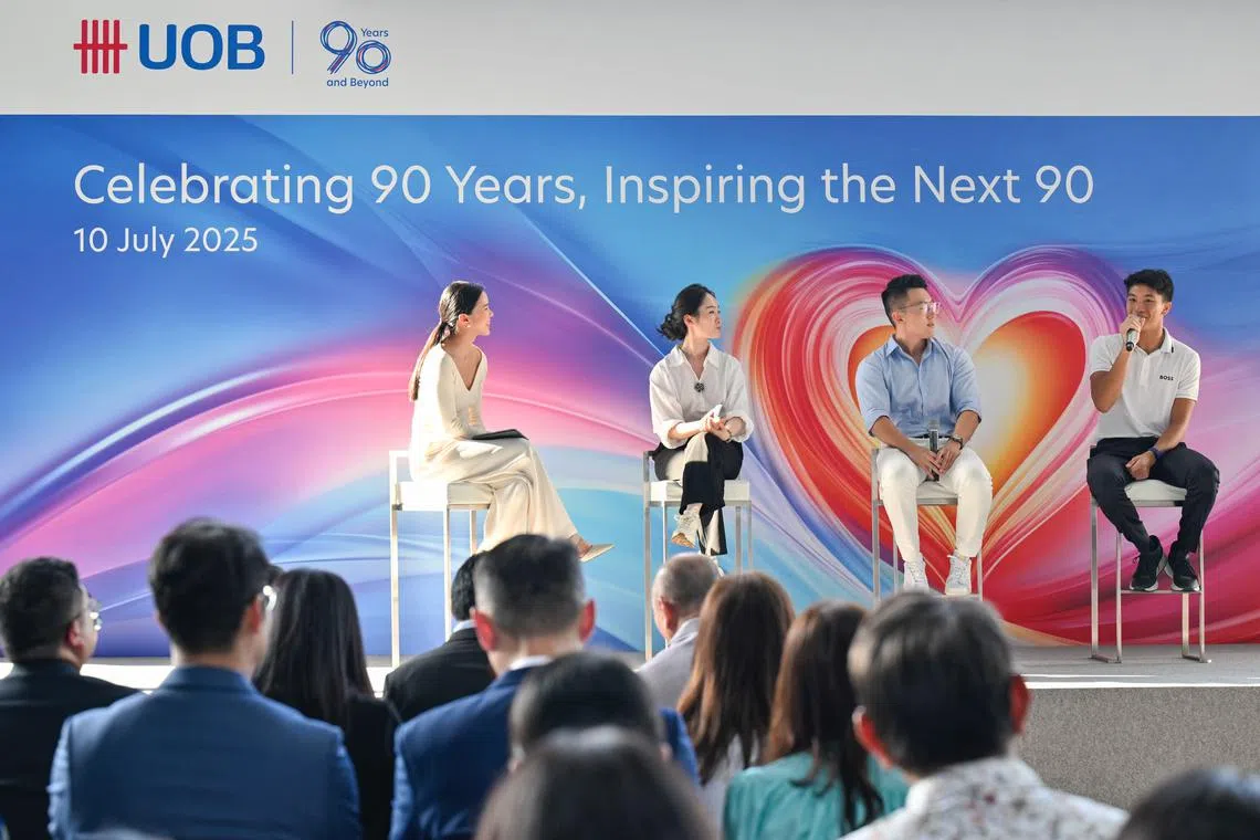 From left: Moderator Naomi Yeo, Stephy Chien, Bian Tong and Bill Chan at the youth dialogue organised by UOB on Thursday.