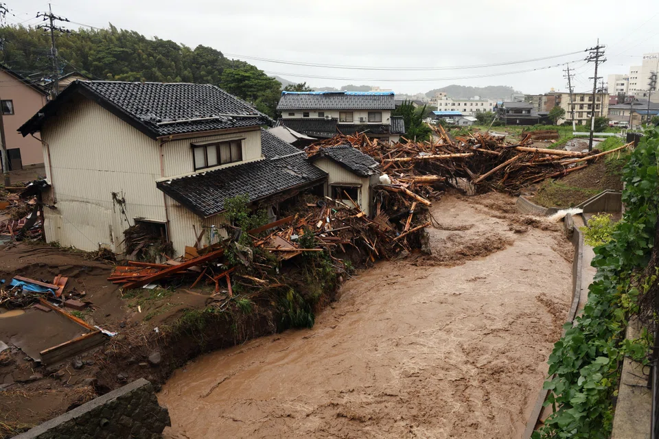 Damaged houses following floods in Wajima, Ishikawa Prefecture, Japan, Sept 22, 2024.