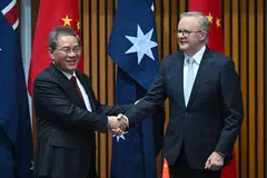 The visa arrangement followed a milestone trip by China’s Premier Li Qiang (L) to Australia earlier this week that marked a stabilisation in bilateral relations after a period of frosty ties.