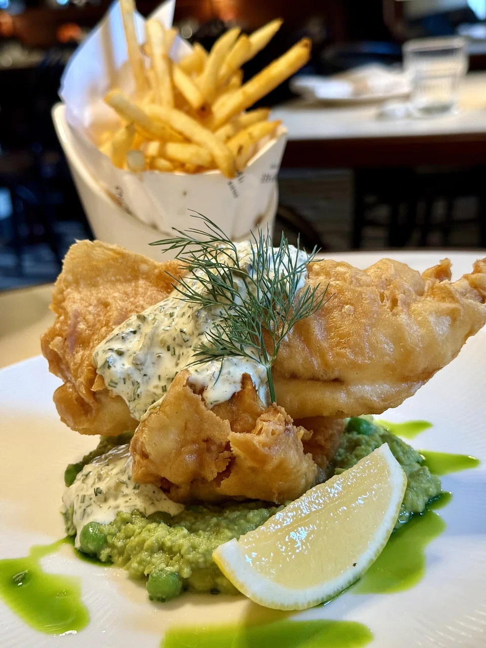 Battered crimson snapper and french fries.