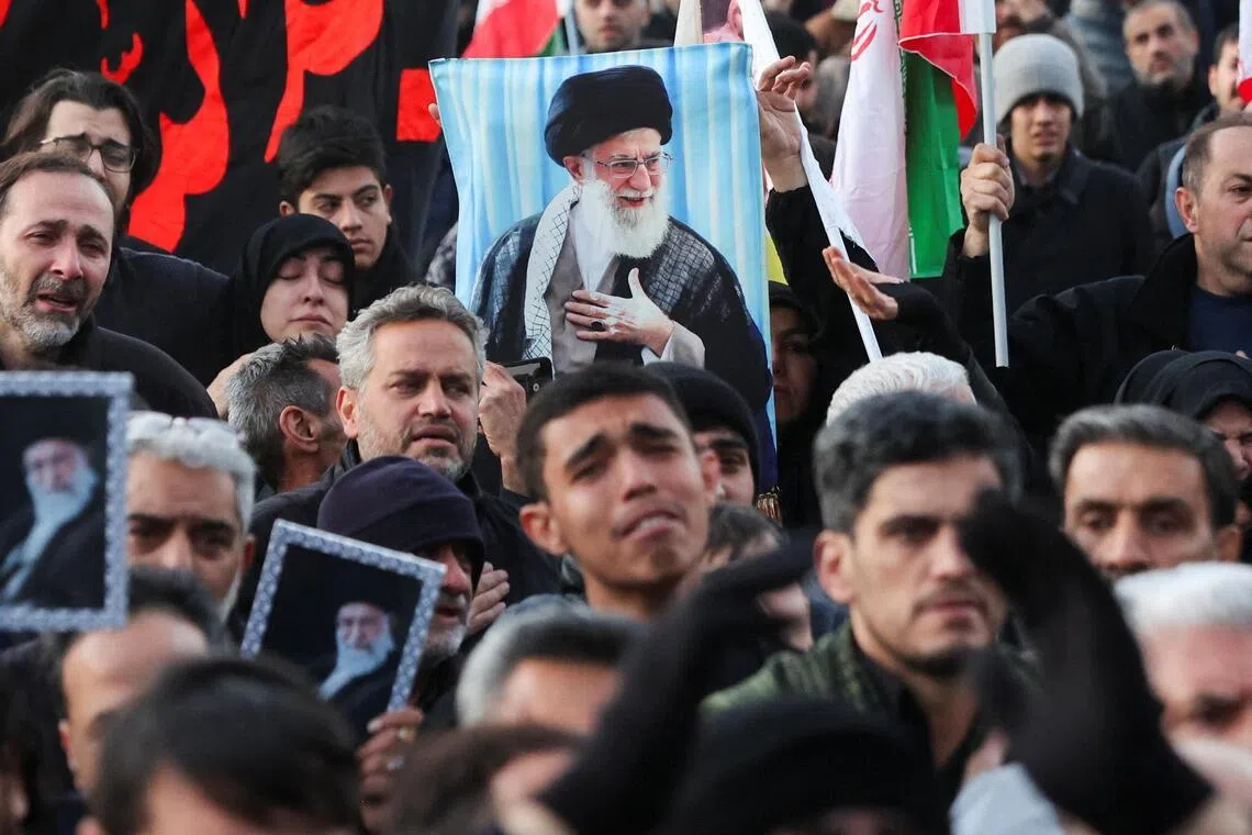 People gathered at Enghelab Square on Sunday (Mar 1) to mourn Supreme Leader Ayatollah Ali Khamenei, who was killed in US and Israeli strikes.