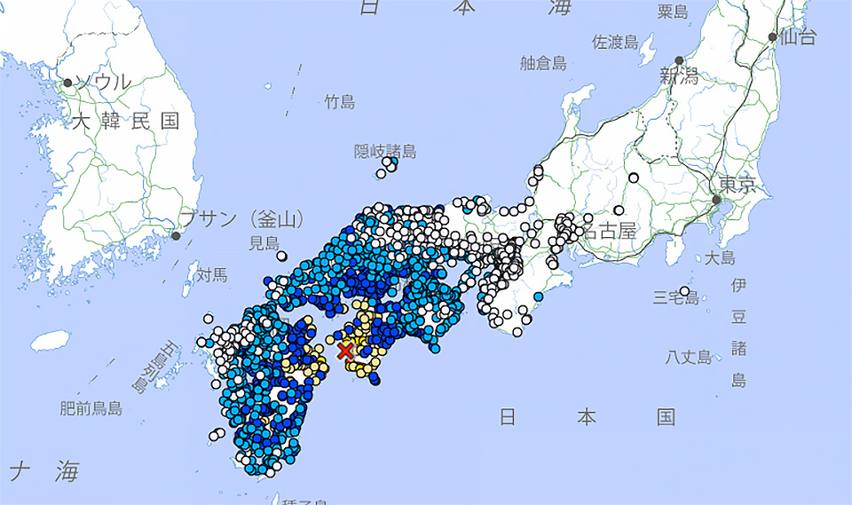 An earthquake strikes Ehime and Kochi prefectures in southern Japan