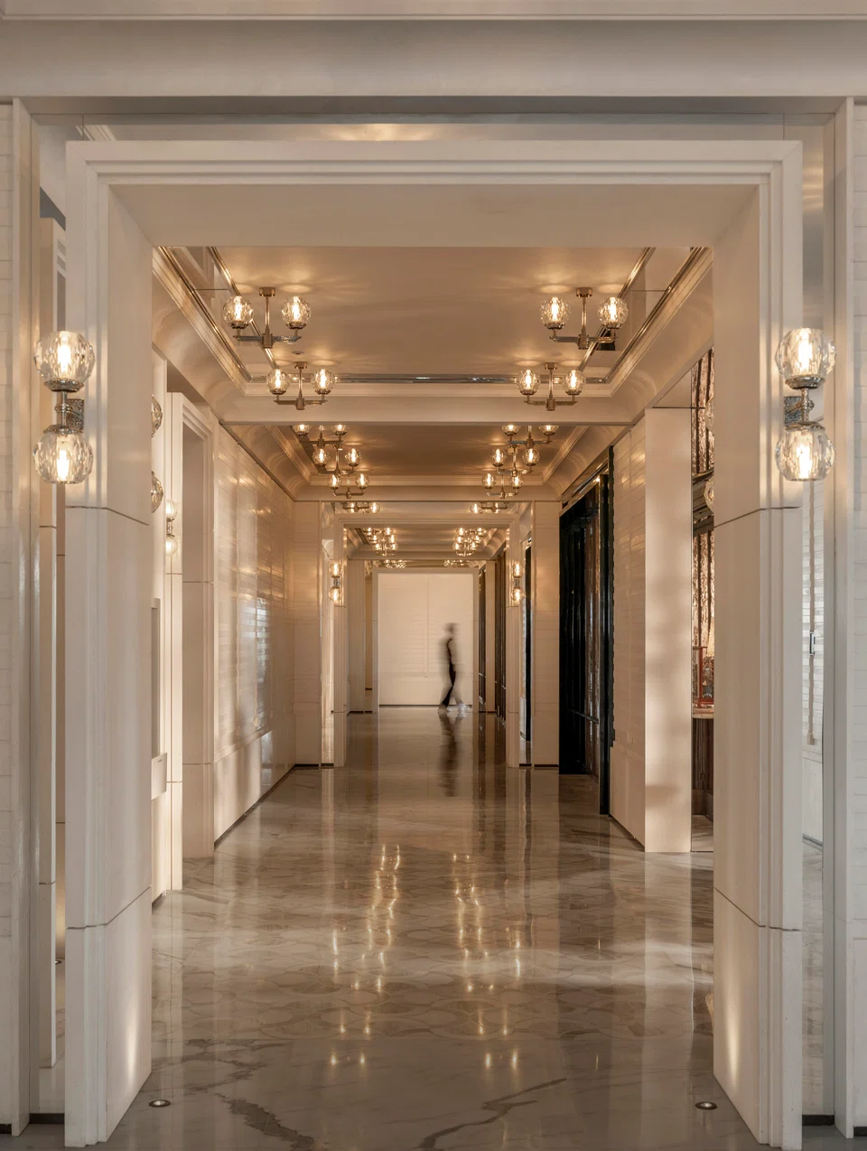 Long corridors leading to the meeting rooms.