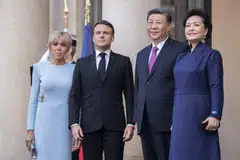 France's president Emmanuel Macron (second from left), Chinese president Xi Jinping (second from right), and their spouses, ahead of the state dinner marking the Chinese leader's visit at the Elysee Palace in Paris, France, on May 6. 