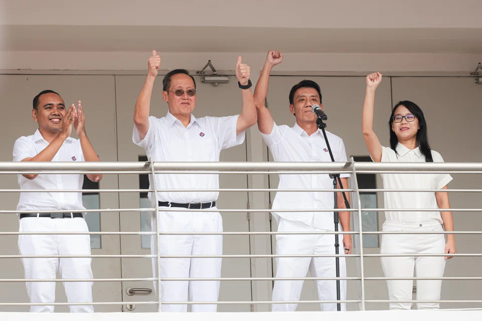 The PAP team for Chua Chu Kang GRC was led by Manpower Minister Tan See Leng (second from left) and comprised (from left) incumbent Zhulkarnain Abdul Rahim, former senior civil servant Jeffrey Siow, and neuroscientist Dr Choo Pei Ling. 