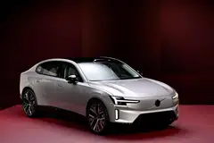 Volvo's new electric car ES90 is displayed at an event at Artipelag outside Stockholm, Sweden.