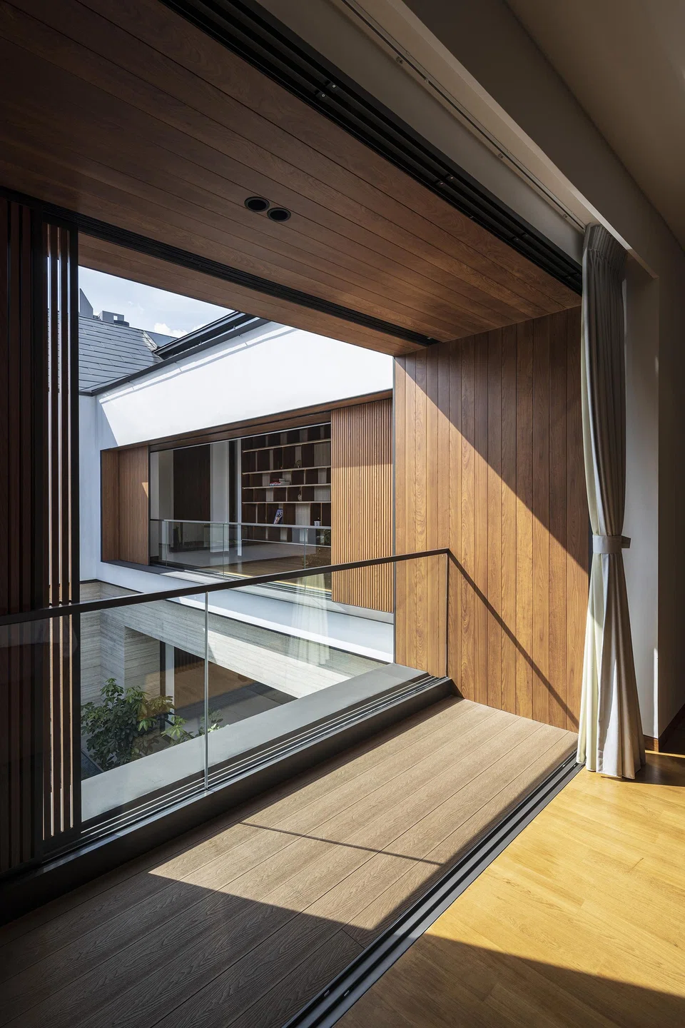 The master bedroom looks out into the courtyard.