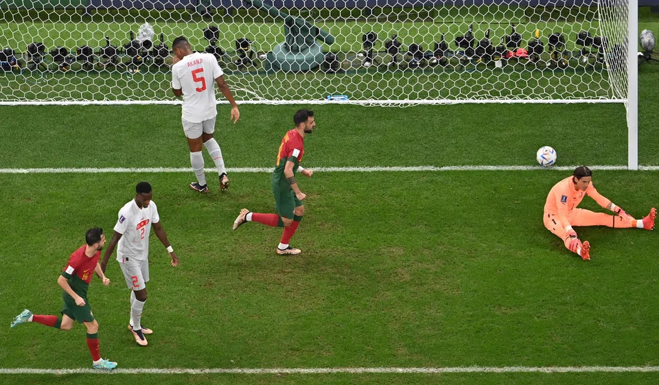 Portugal's Goncalo Ramos celebrate after scoring a goal at Lusail Stadium in Lusail, Doha on Dec 6, 2022. 