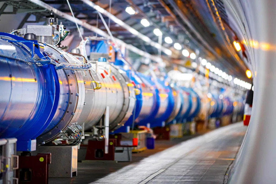 The Large Hadron Collider (LHC) in a tunnel of the European Organisation for Nuclear Research (CERN), located in a northwestern suburb of Geneva; CERN was where the World Wide Web was conceived in 1989. 