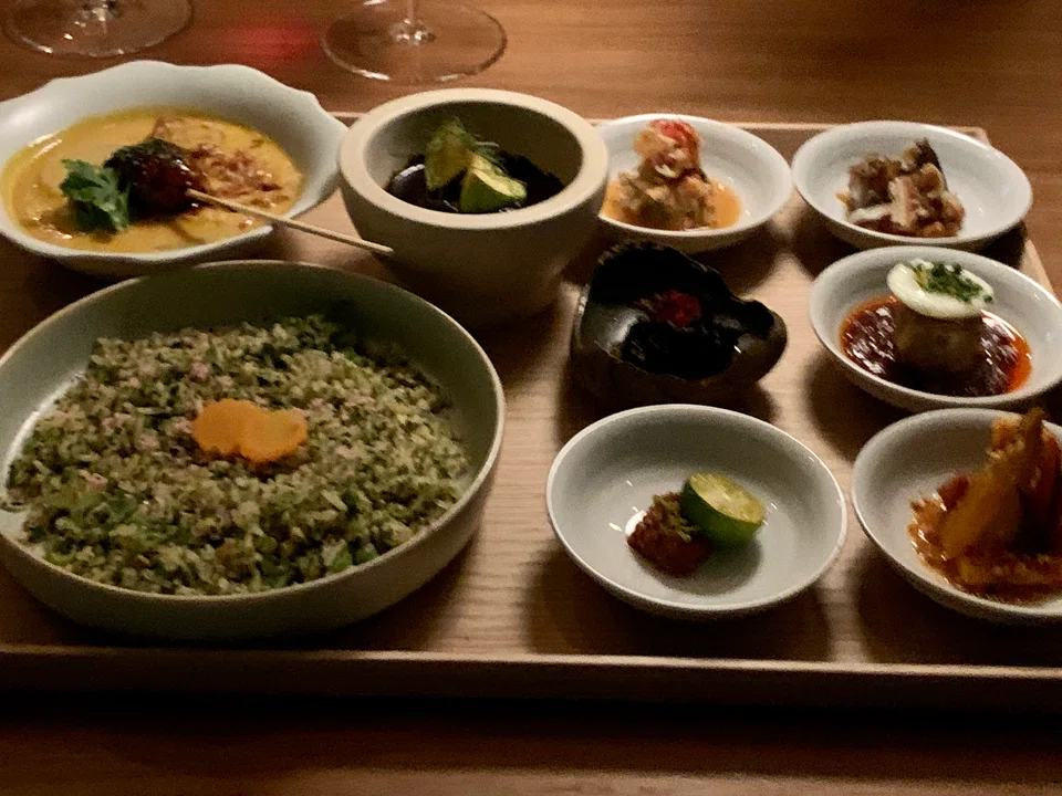 Nasi ulam and accompaniments.