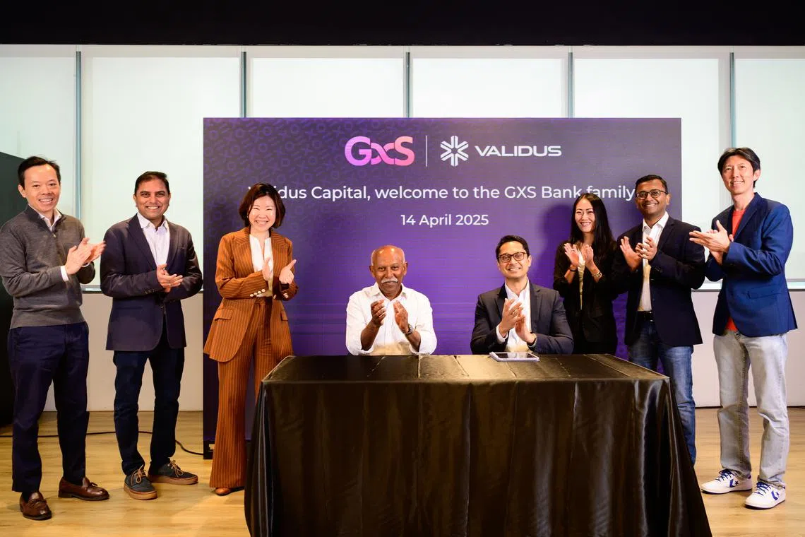 From  L to R: Chan Hay, CFO, GXS Bank; Vishal Shah, head of Business Banking, GXS Bank; Pei-Si Lai, CEO, GXBank; Muthukrishnan Ramaswami, CEO, GXS Bank; Nikhilesh Goel, co-founder and CEO; Validus Group; Milena Naitoh, head, corporate development & capital markets, Validus Group; Vineet Agarwal, CEO, Validus Capital; Khai Siang Chong, CFO, Validus Group.