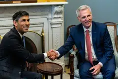 UK prime minister Rishi Sunak, left, meets US House Speaker Kevin McCarthy at the US Capitol in Washington, DC, June 7, 2023. Britain will host the world’s first summit on artificial intelligence later this year, Sunak announced. 