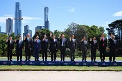 Prime Minister Lee Hsien Loong (third from left) and other Asean leaders, as well as Australian Prime Minister Anthony Albanese (sixth from right), at the Asean-Australia Special Summit in Melbourne on Mar 6. 