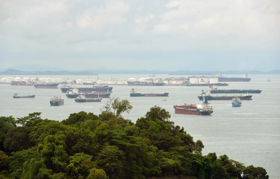 Oil tankers off Singapore.  At least 65 oil tankers stopped at multiple locations after US imposed sanctions on Russian oil producers.
