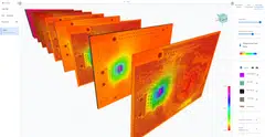 Vinci's thermal simulation of an open-source semiconductor chip. The company says its software combines proven physics methods with an AI model to deliver simulations up to 1,000 times faster than conventional tools. 