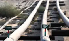 The pipeline can transport as much as 350,000 barrels of oil per day and connects Saudi oil processing facilities at Abqaiq with the Bapco refinery in Bahrain.